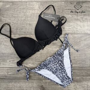 Power Flower Padded Ruffle Tie Side Bikini Swimsuit Size 8